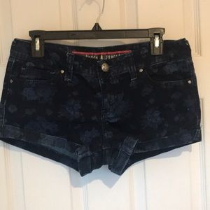 Denim (with floral print) Cuffed Shorts